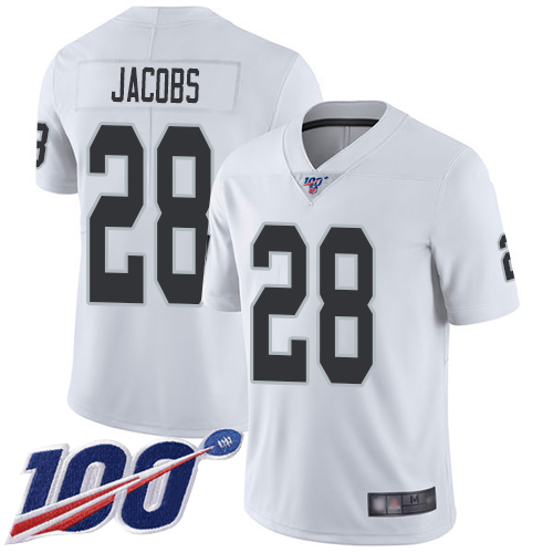 Men Oakland Raiders Limited White Josh Jacobs Road Jersey NFL Football 28 100th Season Vapor Jersey
